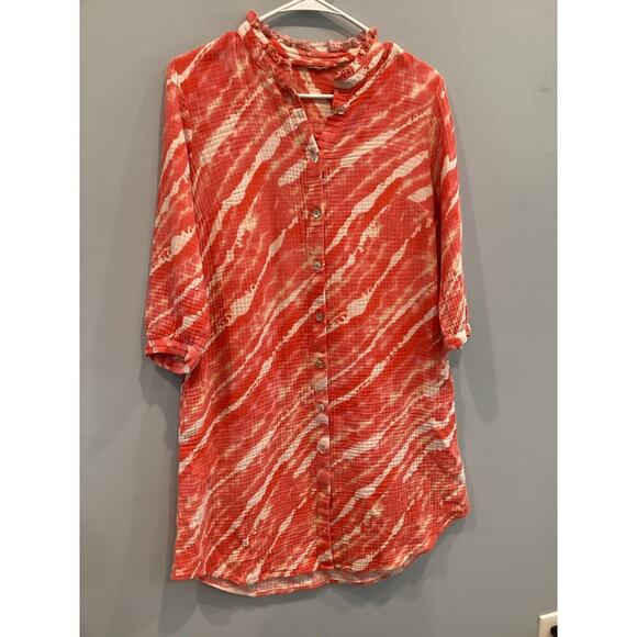 Soft Surroundings Womens Gauzy Dress XS Extra Small Beach Coverup Button Up Pink - Picture 1 of 12